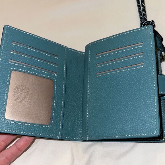 Sendefn Teal Pebbles Faux Leather Wallet with Floral Clasp Wristlet Holder NEW - Picture 6 of 7